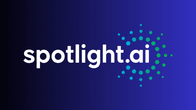 Logo of Spotlight.ai featuring blue and green dot patterns on a gradient background