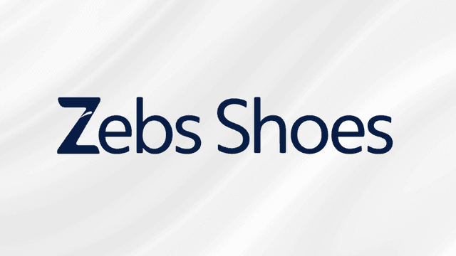 Logo for Zebs Shoes with a simple, modern font on a textured background